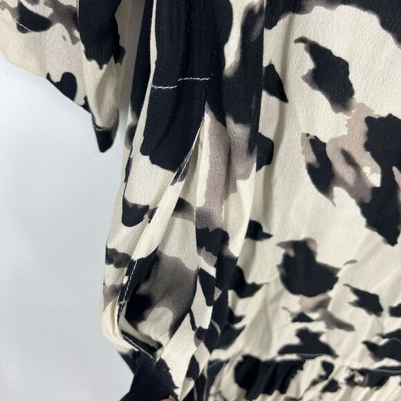 Alembika Dress Size 2 6-8 Black White Tribal Print 3/4 Sleeve V Neck Midi Shift - Picture 9 of 11